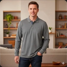 Crown & Ivy Men's Gray Long Sleeve Performance Polo Shirt XL Golf Minimalist New