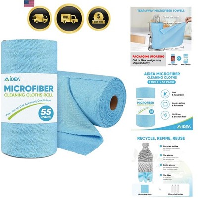 Microfiber Cleaning Cloth Roll, Blue Shop Towels 55 Sheets Washable, Microfib...