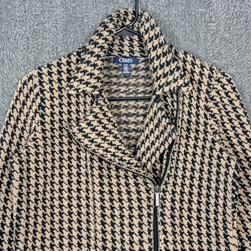 Chaps Ralph Lauren Suéter Chaqueta Mujer S* Negro Marrón Pata de Gallo Moto Cárdigan Foto 3 de 4