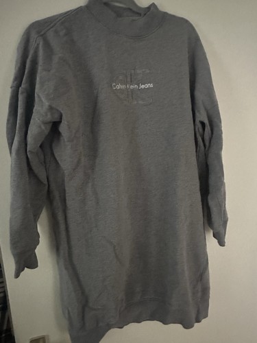 Pullover Damen Kleid L Calvin Klein Grau Sweatshirt Sweatkleid