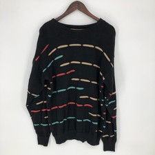Vtg Gianfranco Ruffini Men M Sweater Black Linen Blend Crew Grandpa Sweater Y2K