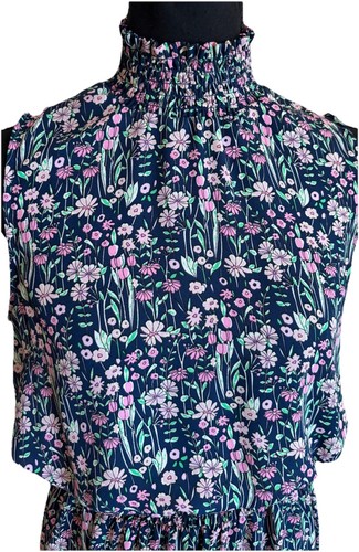 Nanette Lepore 6 kleine marineblau rosa Frühling Blumen Kittel Ostern Tee ausgestellt Midikleid - Bild 2 von 9