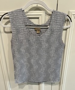 Vintage Plisse Women’s Silver Gray Crinkle Top Size Medium Layering Tank 90s Y2K