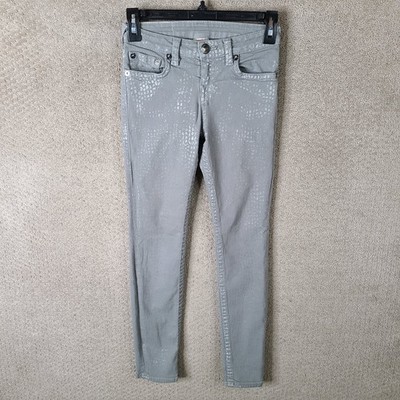 True Religion Casey Jeans Girls 10 Gray Silver Skinny Metallic Mid Rise Stretch