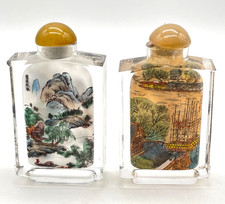 2x Snuff Bottle China Hinterglasmalerei Schnupftabak umgekehrt bemalte Flasche