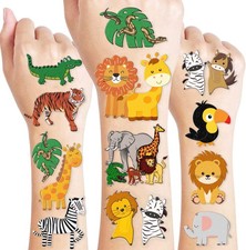 120 PCS Jungle Animal Pre-Cut Temporary Tattoos for Kids  Safari Zoo 1st One...