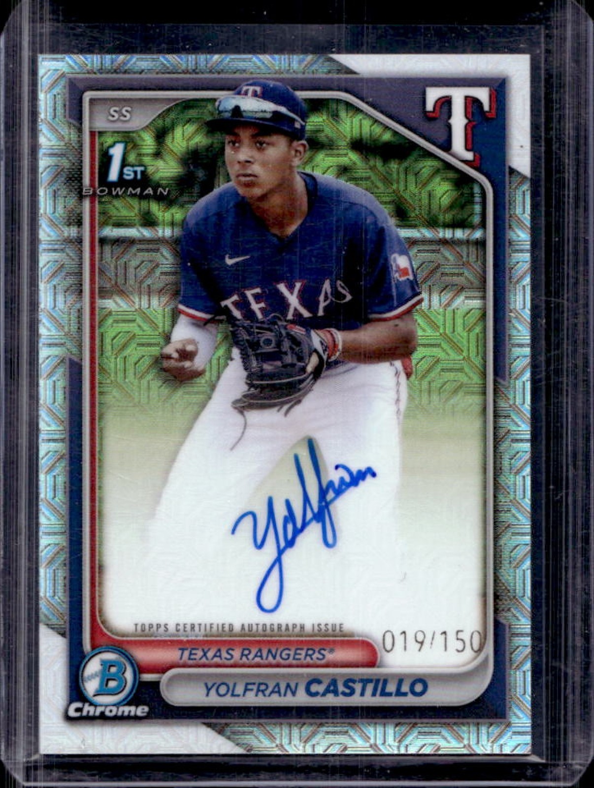 2024 Bowman Chrome Yolfran Castillo Auto HTA Choice Refractor 1st #/150 Rangers