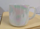 Vintage White Federal Glass Moonglow Aurora Iridescent Stacking D Handle Mug
