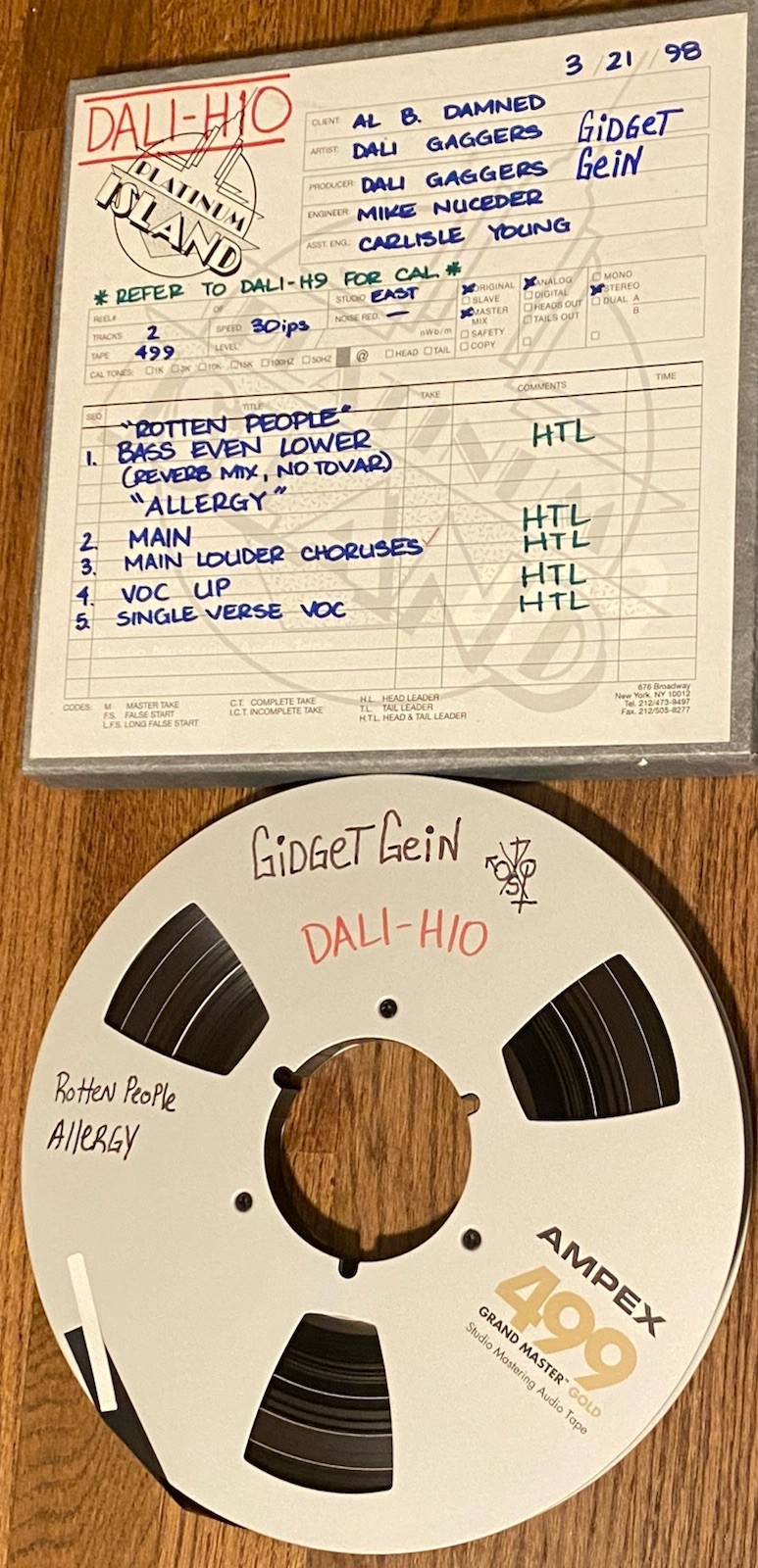Gidget Gein 1997 Master Tape for Rotten People-Song for Manson &Lyrics w/Poster