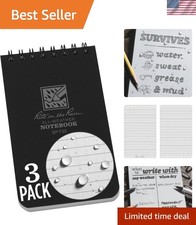 Weatherproof Top Spiral Notebook, 3" x 5", Black Cover, Universal Pattern, 3 ...