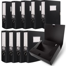 CYEER 10 Pack Box Files Black Plastic Box File A4 Filing Boxes 75mm Spine
