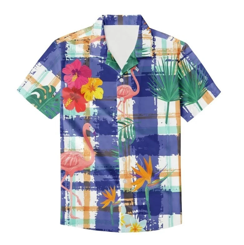 Flamingo Hawaiian Shirt for Men, Pink Flamingo Button Up Shirt