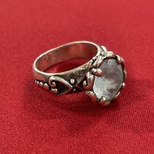 Sterling Silver 925 Faceted Light Blue Gemstone Scrollwork Ring Size 5