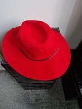 Ladies New Red Felt Fedora Hat
