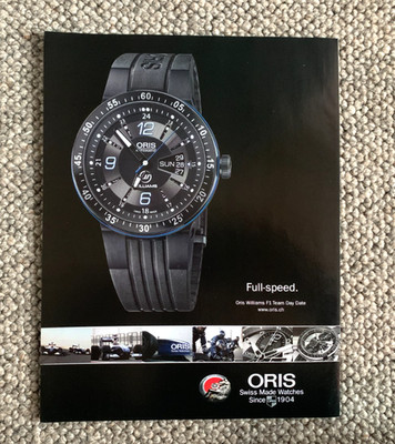 ORIS WILLIAMS F1 TEAM CHRONOGRAPH - FRAMEABLE COLLECTIBLE ORIGINAL WATCH ADVERT