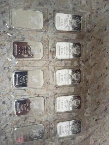 Lot of 10 - 1 Troy oz Sunshine Mint .999 Fine Silver Bar Mint Sealed