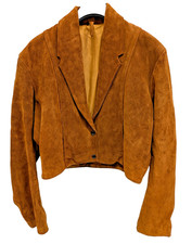 Vintage Tan Suede Fringe Cropped Jacket UK Size 10 Approx Classic Suede Retro