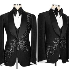 Luxury Men Suits Paisley Floral Regular Fit Wedding Tuxedos Shawl Lapel Beading