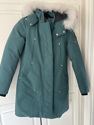 Moose Knuckles Green Ash Hooded Down Parka with Faux Fur Trim Women s S Petite