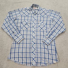 Vintage H Bar C Shirt Mens 16.5 35 Pearl Snap Permanent Press Long Rail Western