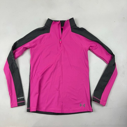 Under Armour Storm Cold Gear Fitted Pink 1/4 Zip Pullover Shirt Sz Youth XL YXL - Picture 2 of 6