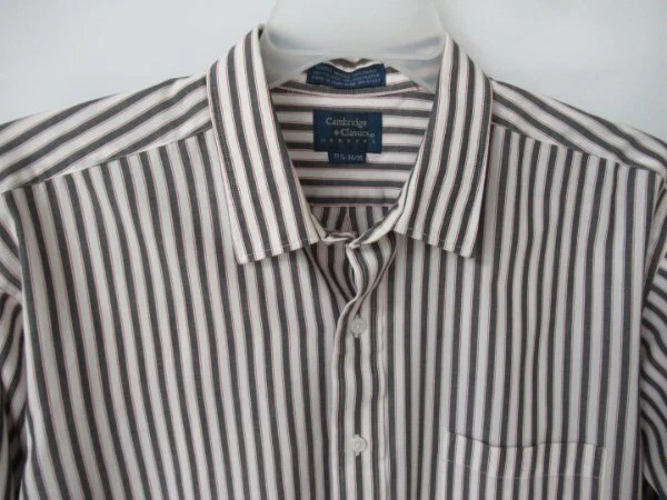 Camisa Cambridge Classics Gris Blanco Rayas Manga Larga Botón Delantero *Talla 17-1/2* Foto 2 de 4
