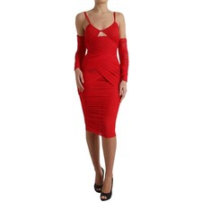 DOLCE & GABBANA Dress Red Nylon Stretch Cut Out Midi IT42/US8/M 2780usd