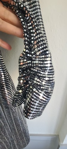 ZARA SILVER SEQUIN TUXEDO METALLIC BLAZER MINI DRESS XS Pre-owned - Picture 6 of 6