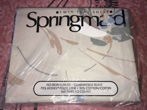 Springmaid ~ NOS Vtg Floral Twin Flat Sheet Off White USA 1970's 1980's
