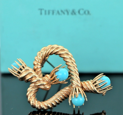 【希少】Tiffany　brooch ティファニーブローチ　ピンバッジ Tiffany & Co Schlumberger Studios 18K Gold Turquoise Twist Rope