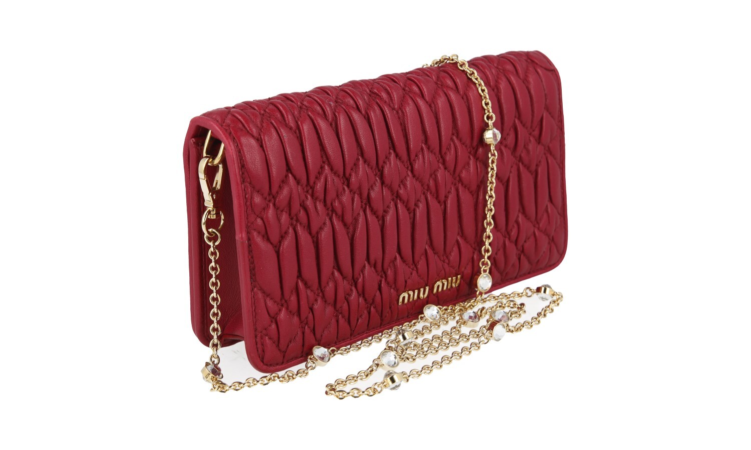 MIU MIU by PRADA MATELASSE CRYSTAL EVENING BAG HANDBAG 5DH044 RED image 5