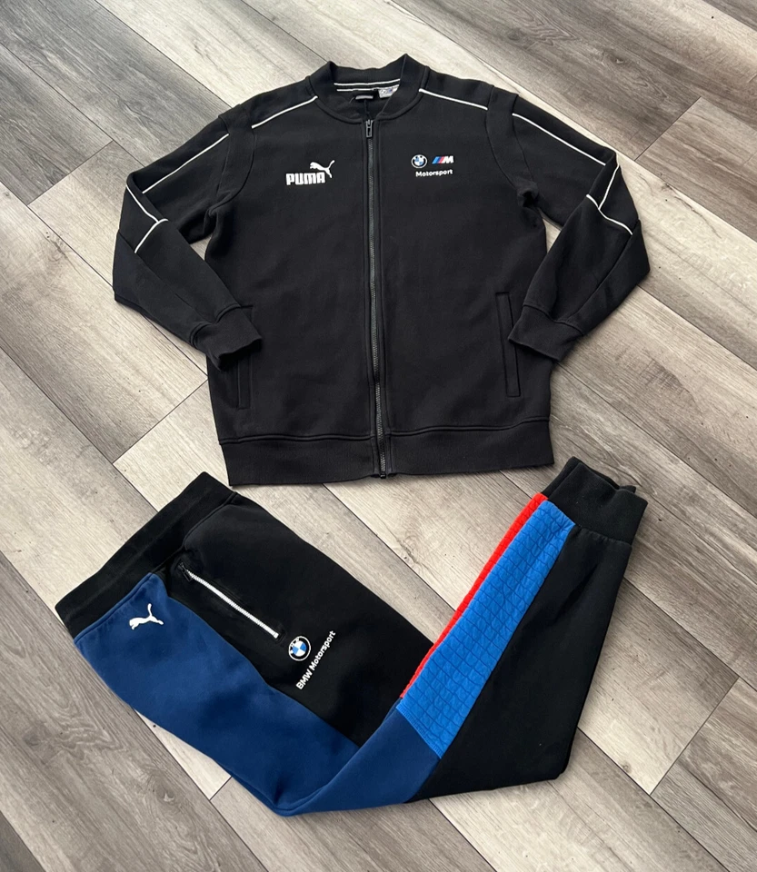 PUMA BMW MOTORSPORTS MEN'S TRACKSUIT BLACK BLUE Sweatpants Small + Jacket Medium - Image 2 of 4