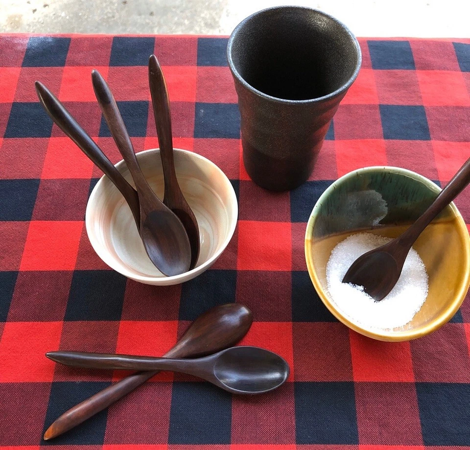 Mini cuchara de madera siamés de palo de rosa condimento cocina café té juego hecho a mano 5"  Foto 2 de 4