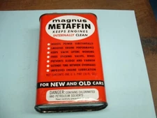 VINTAGE ANTIQUE EMPTY CONTAINER CAN MAGNUS METTAFIN INTERNAL ENGINE CLEANER