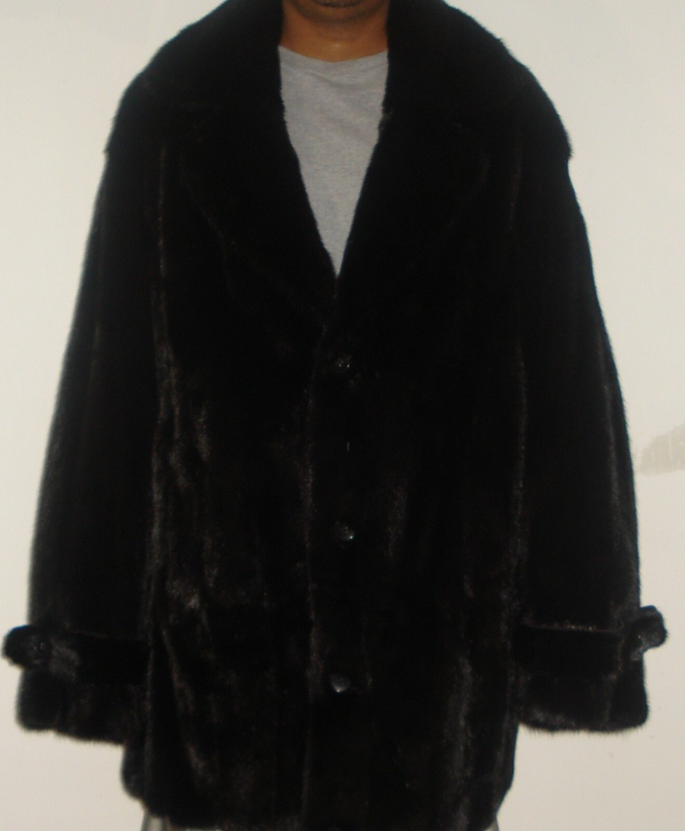 MEN'S American Legend Black Ranch Mink Fur Coat Size 50-52 FREE