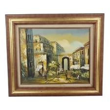 Vintage Paris Oil Painting '69 Framed French Rue Architecture Signed Lambert