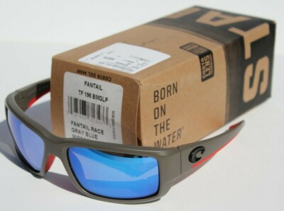 COSTA DEL MAR Fantail POLARIZED Sunglasses Race Gray/Blue Mirror 400G Glass NEW