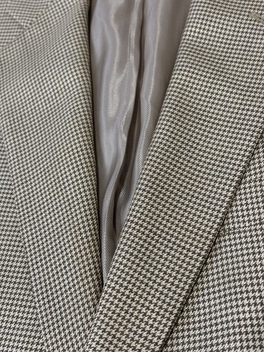 Tasso Elba Men's Blazer Jacket Sz 42L Brown Tan Silk Wool Houndstooth Sport Coat - Picture 5 of 9