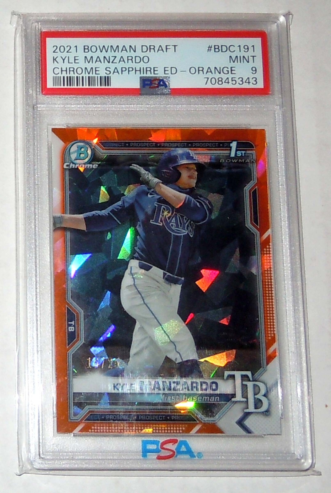 Kyle Manzardo 2021 Bowman Chrome Sapphire Orange 16/25 PSA 9