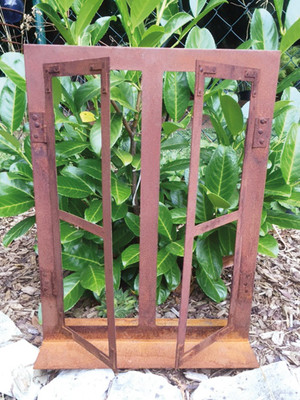 Deko-Fenster Mit Edelrost, 80x60 Cm – Garten-Dekoration Auf Platte, Metall, Handgefertigt