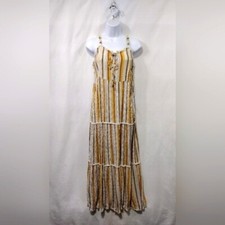 Angie Striped Tiered Maxi Dress Women's S Yellow Western Cottagecore Retro Y2K