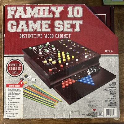 FAMILY 10 GAME SET  Distinctive Wood Cabinet by Cardinal Games Great Gift! Fun