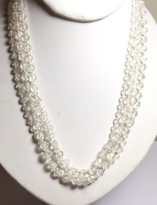 PRETTY VTG RETRO 19  4 STRAND CLEAR PLASTIC BEADED NECKLACE NICE LOOKING 
