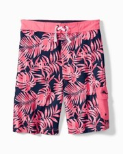 TOMMY BAHAMA Big Boys L Palm de Plaid UPF 50 Swim Trunks NWT