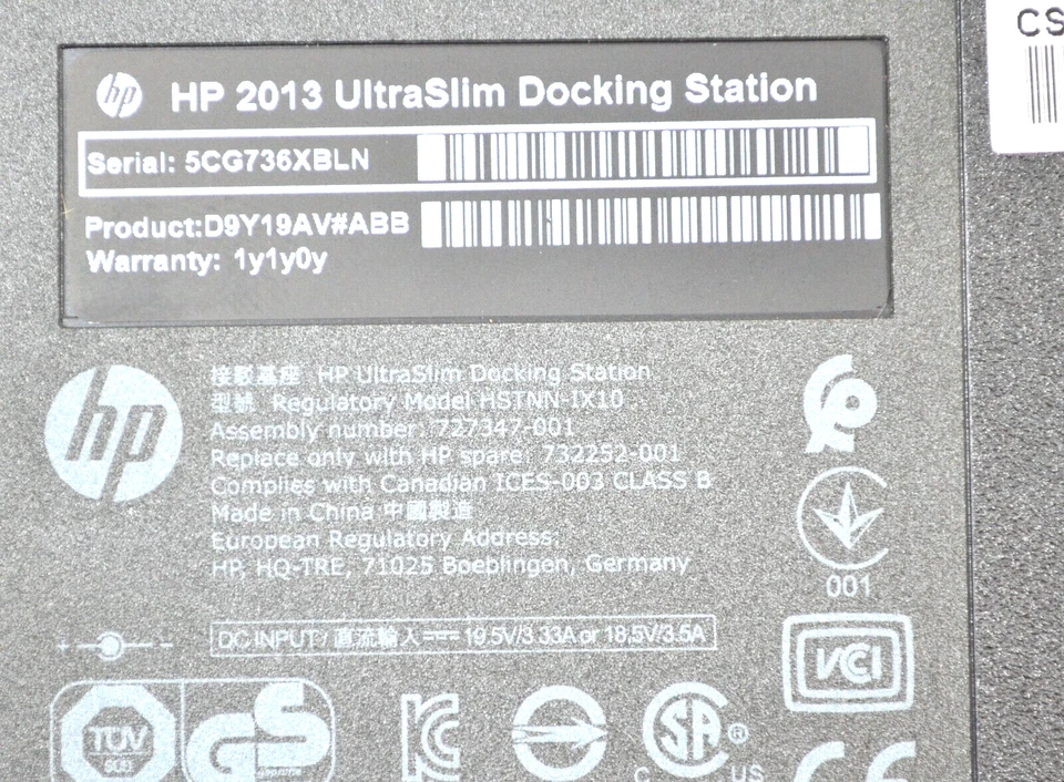 HP 2013 UltraSlim Dockingstation (HSTNN-IX10) mit Netzteil, USB3.0, DisplayPort - Bild 3 von 3