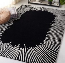 New Black and White Hand-Tufted New Zealand Wool Handmade Area Rugs No Tariff