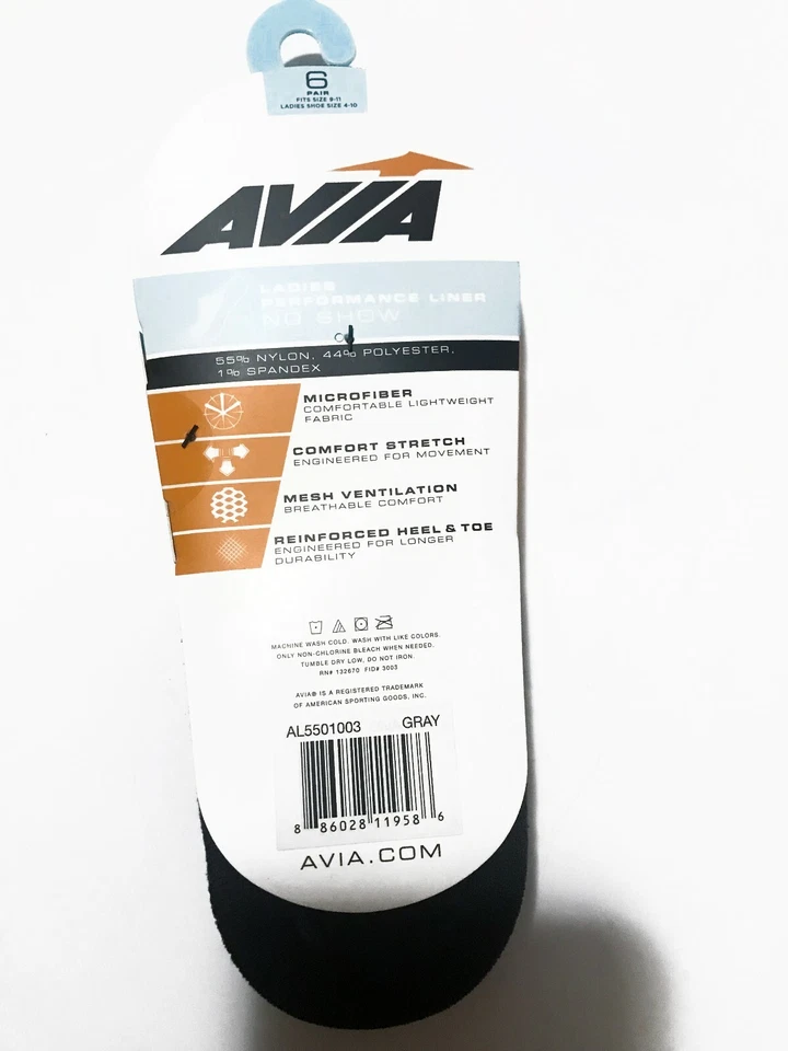 AVIA® LADIES Sport Line Socks 6-PAIR Fit Shoe Size 5-9 " PERFORMANCE LINER " - Image 4 of 4