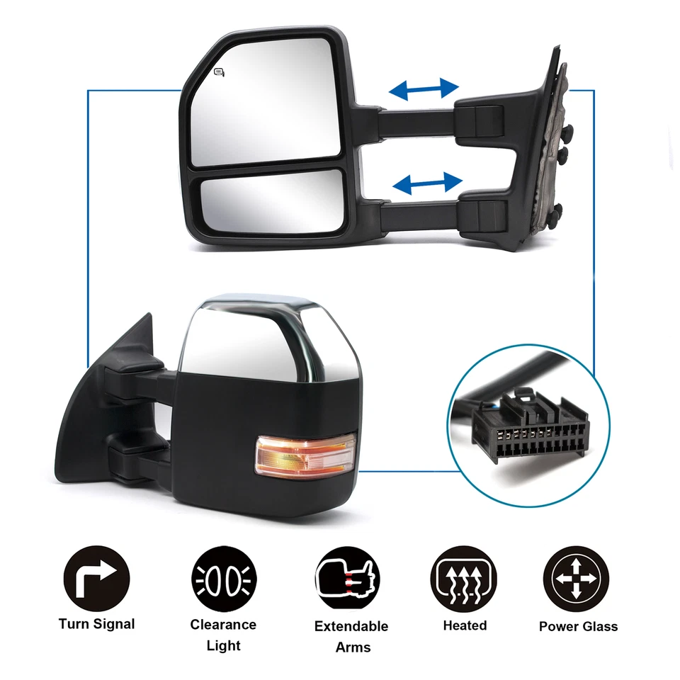 Espejos retrovisores de remolque para Ford F250 F350 Super Duty 2008-16 potencia señal térmica cromados Foto 2 de 4
