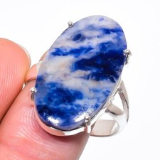 Blue Sodalite Gemstone Handmade 925 Sterling Silver Jewelry Ring Size 10 US 
