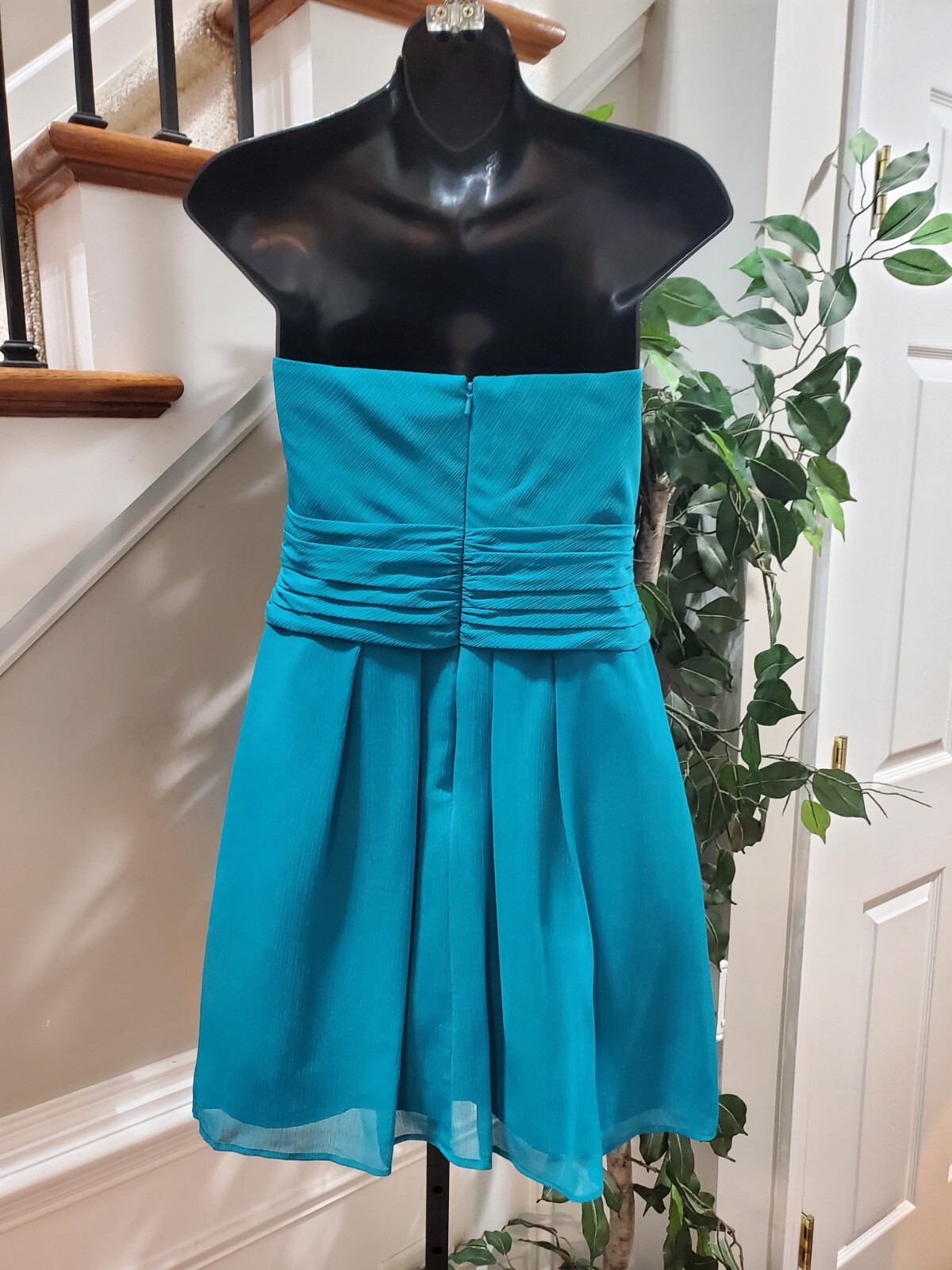 David's Bridal Teal Draped Solid Polyester Off Th… - image 6